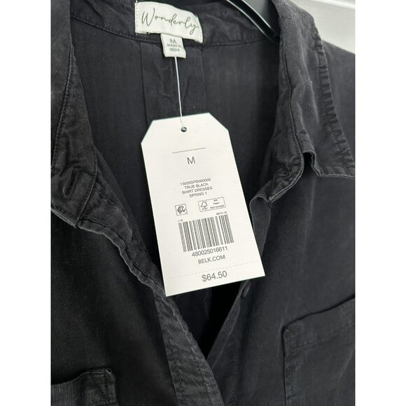 NWT Wonderly Chambray Denim Button Down Shirt Dress Size Medium Washed Black - Picture 4 of 5